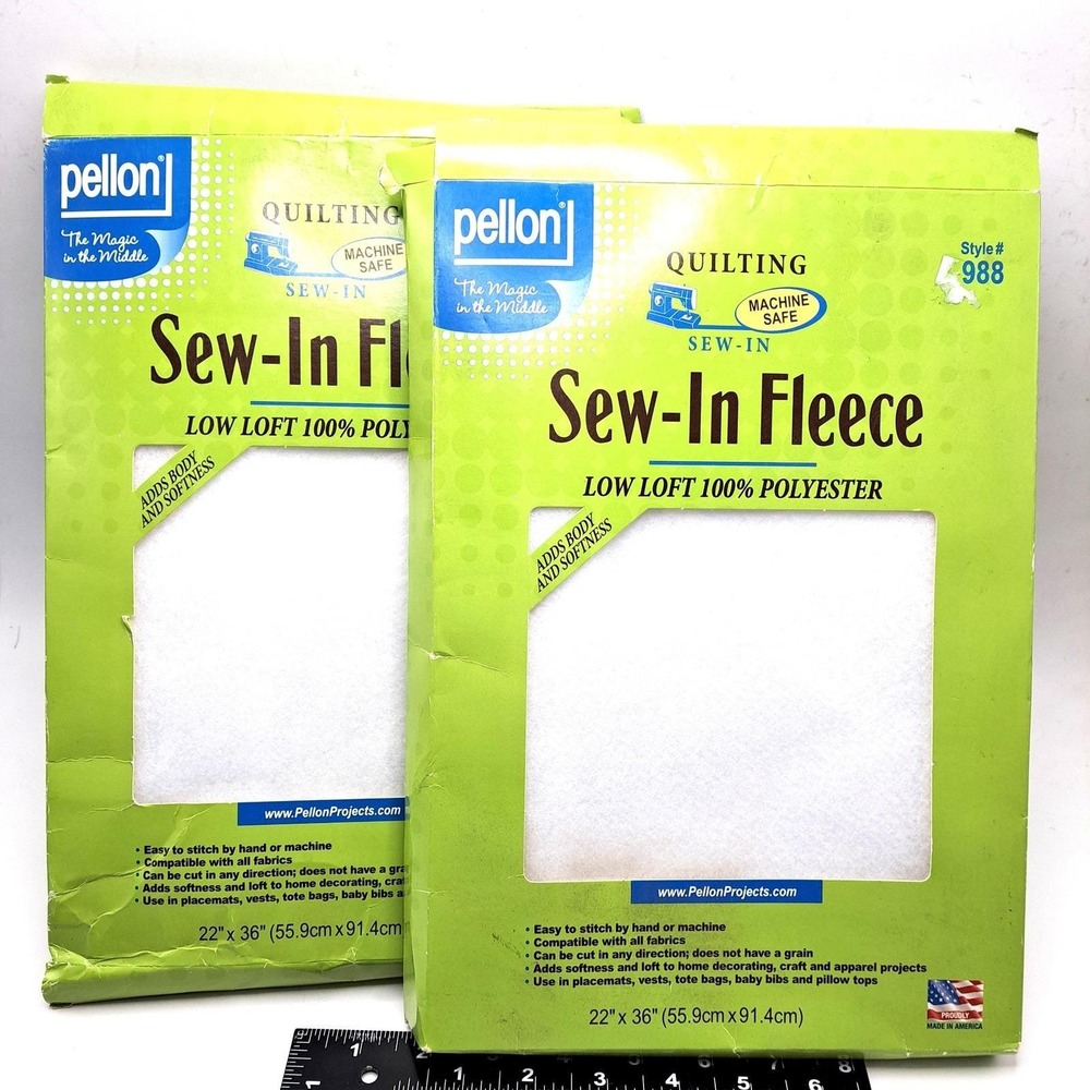 Pellon 988 Sew-In Fleece Lot 2 White Low Loft 100% Polyester 22x36 Quilting